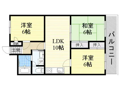 第2マンション寺直(3LDK/5階)の間取り写真