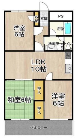 第2マンション寺直(3LDK/9階)の間取り写真