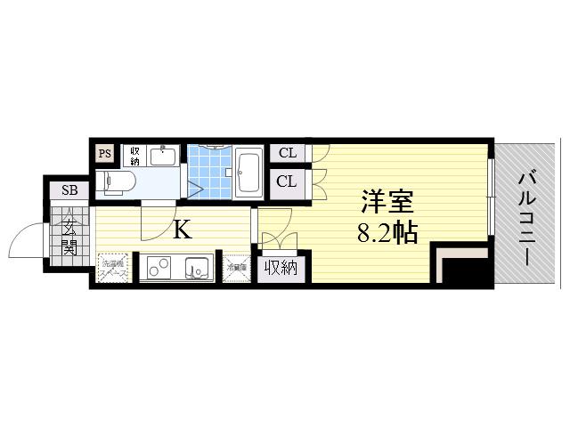 コンフォリア江坂(1K/13階)の間取り写真