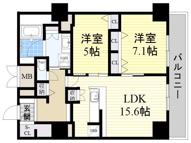 グランセジュール江坂(2LDK/12階)の間取り写真