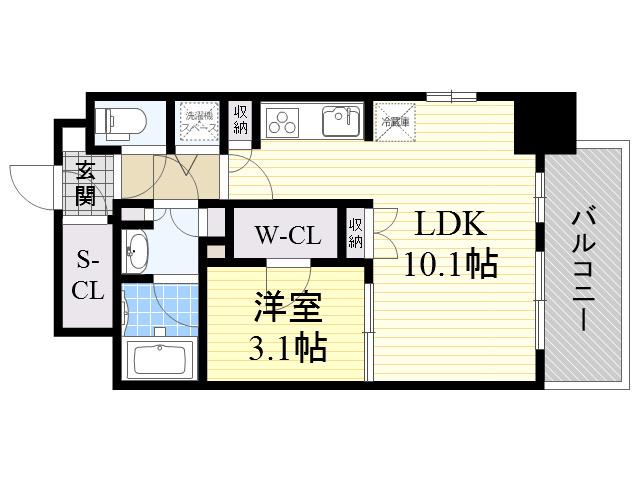 コンフォリア江坂広芝町(1LDK/4階)の間取り写真