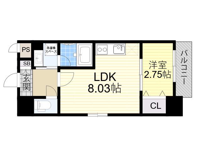 FORTUNEY江坂Ⅱ(1LDK/7階)の間取り写真