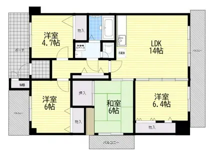 セレコート上山手(2LDK/2階)の間取り写真