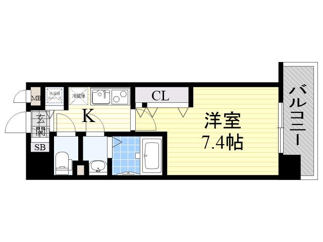 ラグゼ江坂2(1K/6階)の間取り写真