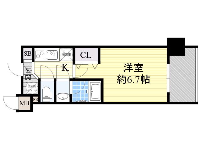レジディア新大阪(1K/13階)の間取り写真