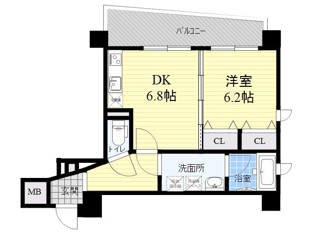 サンレムート江坂2ND(1DK/9階)の間取り写真