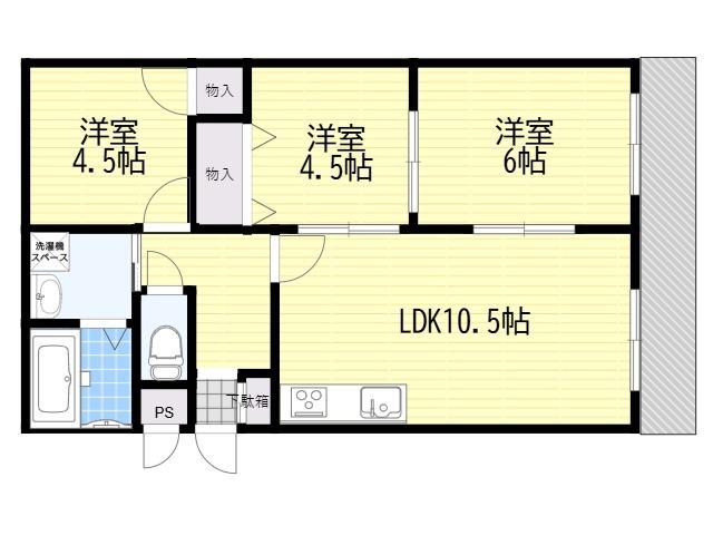 カーサ刀根山(3LDK/4階)の間取り写真