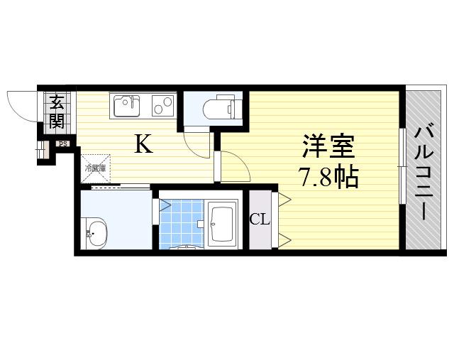 フジパレス緑地公園(1K/1階)の間取り写真