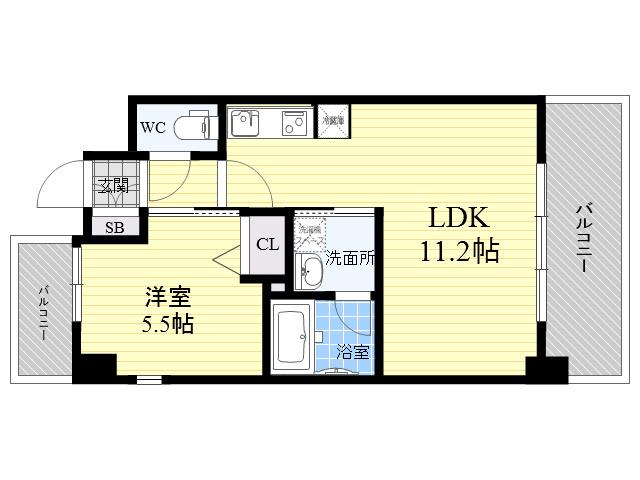 S-RESIDENCE江坂EMINENCE(1LDK/6階)の間取り写真