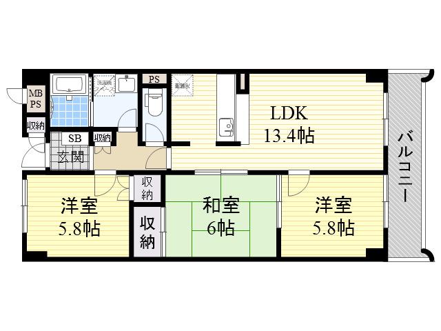 インペリアル南ヶ丘(3LDK/2階)の間取り写真