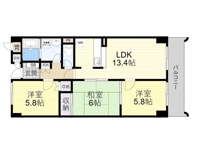 インペリアル南ヶ丘(3LDK/2階)の間取り写真