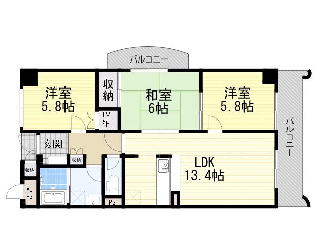 インペリアル南ヶ丘(3LDK/6階)の間取り写真
