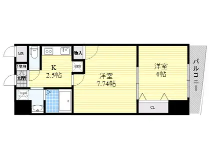パーラム豊津(1LDK/2階)の間取り写真
