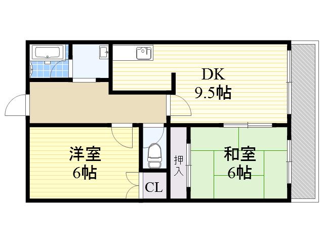 伊丹マンション(2DK/6階)の間取り写真