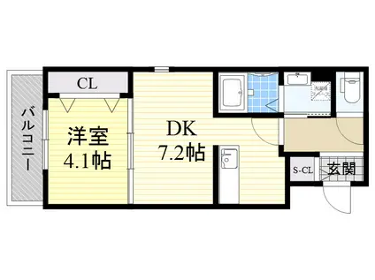クレシタ吹田(1DK/2階)の間取り写真