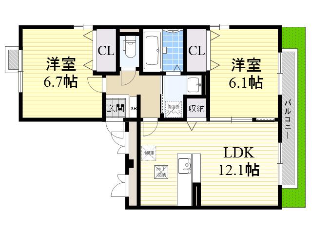 アメニティーコート西泉丘(2LDK/1階)の間取り写真