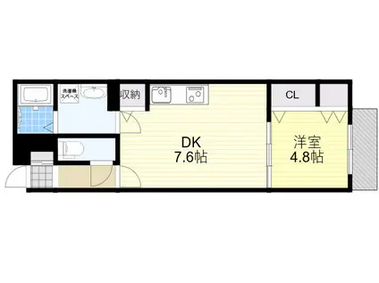 HARU江坂ウエスト(1DK/1階)の間取り写真