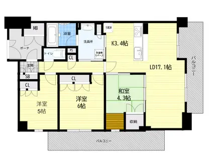 サンメゾン緑地公園アベニュー(3LDK/5階)の間取り写真