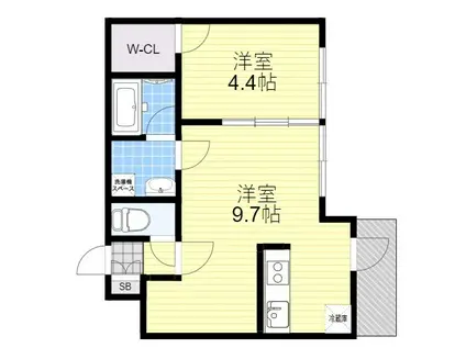 ウェルスクエア江坂(1LDK/3階)の間取り写真