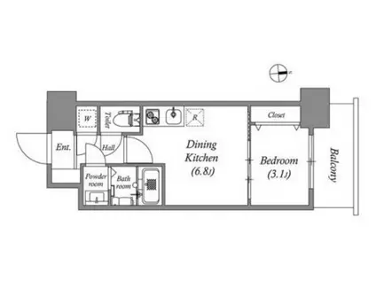 アドバンス江坂ラシュレ(1DK/11階)の間取り写真