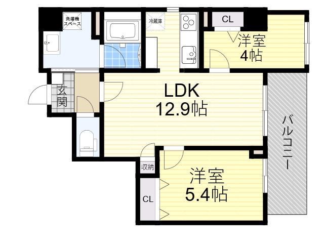 エタニティ江坂(2LDK/1階)の間取り写真