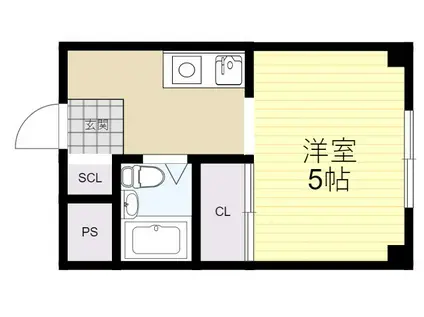 THE HOUSE ESAKA イースト(1K/2階)の間取り写真