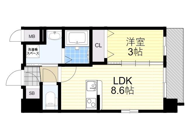 エスリード江坂アンムート(1LDK/8階)の間取り写真