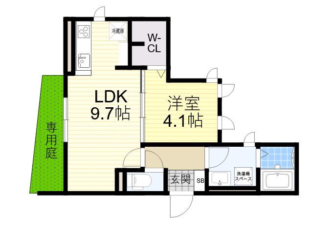 シリウス千里中央(1LDK/1階)の間取り写真