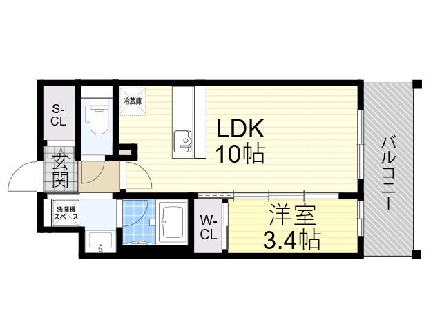 ズーノクルーズ江坂(1LDK/2階)の間取り写真