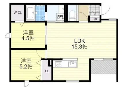 リブレメゾン東三国1(2LDK/1階)の間取り写真