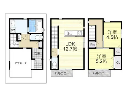 阪急宝塚本線 服部天神駅 徒歩16分 3階建 築1年(2LDK)の間取り写真