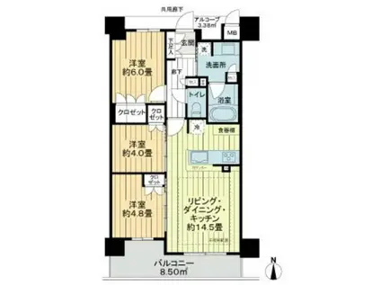 ジオ江坂垂水(3LDK/3階)の間取り写真