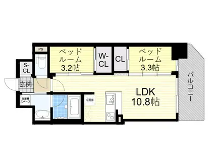 コンフォリア・リヴ東三国駅前ソルテラス(2LDK/2階)の間取り写真