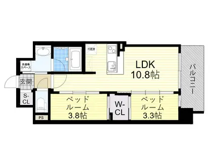 コンフォリア・リヴ東三国駅前ソルテラス(2LDK/7階)の間取り写真