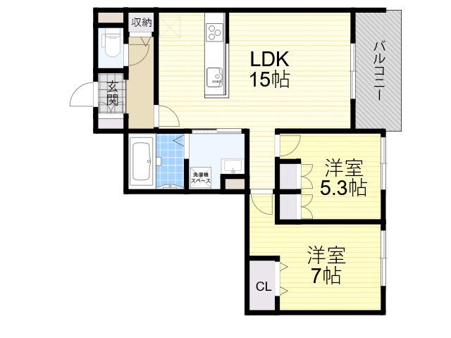 ハイテラス千里山(2LDK/2階)の間取り写真