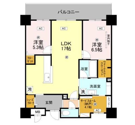 グラントリアノン緑地公園(2SLDK/4階)の間取り写真