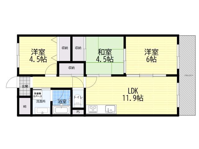 桜川グリーンコーポラス(3LDK/7階)の間取り写真