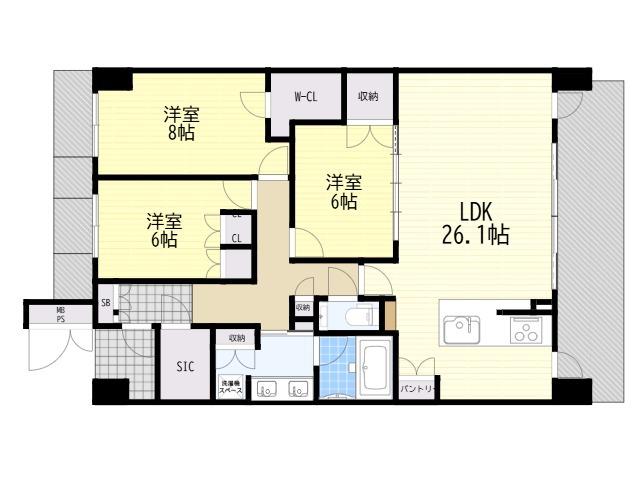 ワコーレ芦屋クラウンズ(3LDK/3階)の間取り写真