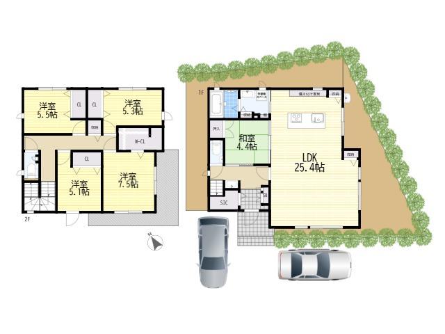 阪神本線 芦屋駅(ＪＲ) バス乗車時間：12分 涼風町東バス停で下車 徒歩3分 2階建 築4年(5LDK)の間取り写真