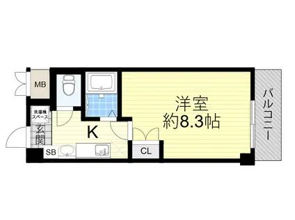 シャンヴェルジェ豊中Ⅱ(1K/2階)の間取り写真
