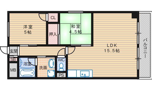 オリーブ清水丘(2LDK/5階)の間取り写真