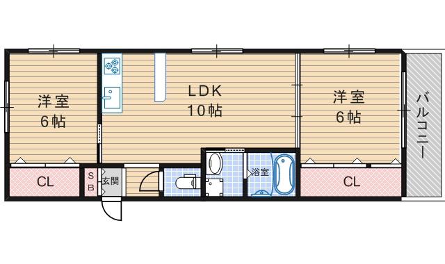 一栄ハイツ(2LDK/3階)の間取り写真