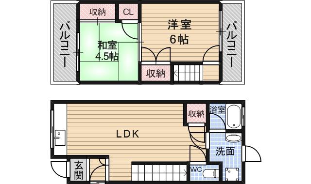 JR阪和線 杉本町駅 徒歩4分 2階建 築40年(2LDK)の間取り写真