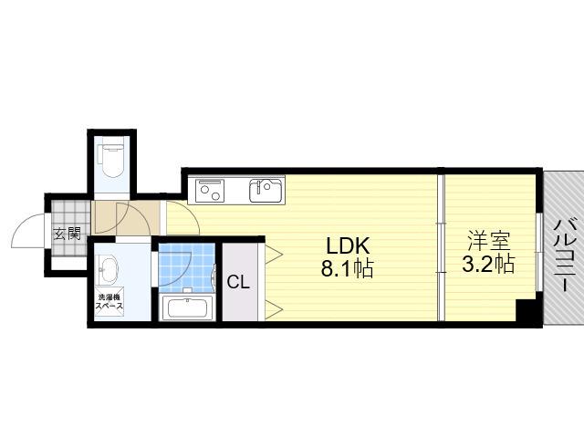 ヴォルテール長居(1LDK/3階)の間取り写真