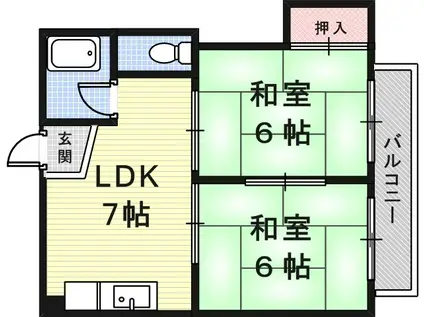 市隆ハイツ立花(2DK/3階)の間取り写真