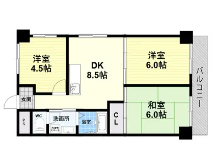 尼崎梅ノ木公園アーバンリズ(3LDK/2階)の間取り写真