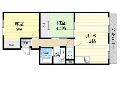 グランデージ武庫川(2LDK/3階)の間取り写真