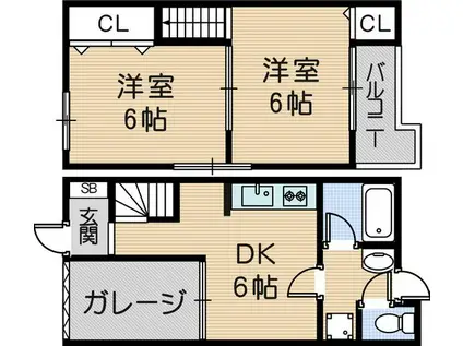 バイカーズツインハウス(2DK)の間取り写真