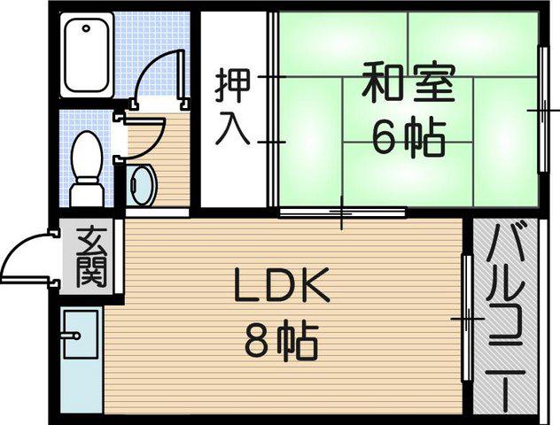 レファインド武庫川(1LDK/2階)の間取り写真