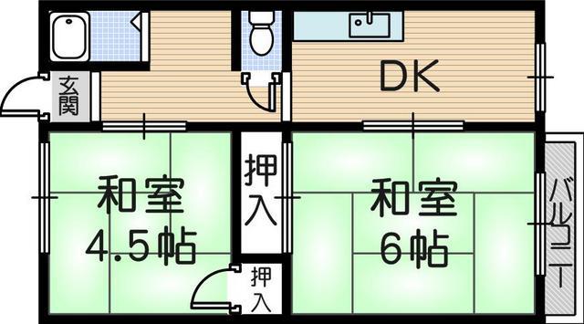 マサゴハイツⅡ(2DK/2階)の間取り写真
